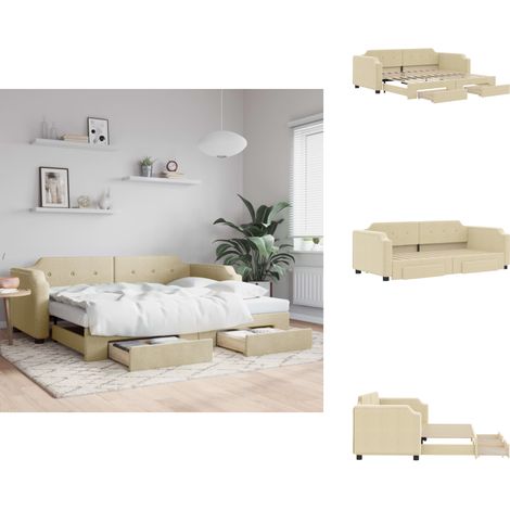 Tagesbett Ausziehbar mit Schubladen Creme 80x200 cm Stoff - Sofa - Gästebett - Schlafsofa - Doppelbett - Tagesbett (1/5)