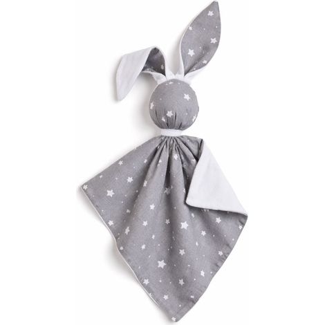 Peluche Lapin Doudou, Coton et Minky Double Face - Mini Étoiles Gris - Blanc (1/5)
