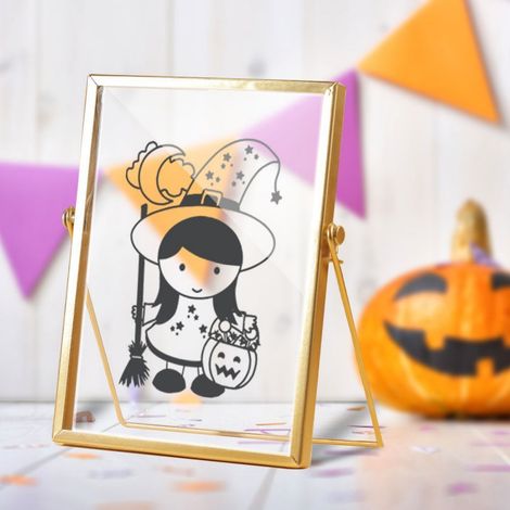 Décor Acrylique Halloween - Cadre Métallique Doré - 14,5 cm x 19,5 cm - Décoration Table Gothique Glam - Unité (1/5)