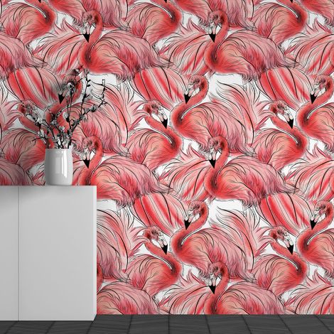 Papier peint panoramique - Motif Flamants roses - 130 cm x 81 cm (1/3)