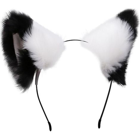 Niedliches, flauschiges Katzen-Fuchsohren-Cosplay-Anime-Fellstirnband – Schwarz-Weiß (1/3)