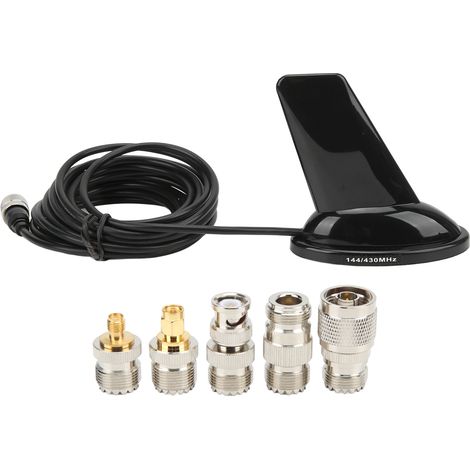 Antenne radio mobile en forme d'aileron de requin, 5 adaptateurs, câble 5m, double bande VHF/UHF 136-174MHz et 400-470MHz, compatible talkie-walkie, kit complet. (1/5)
