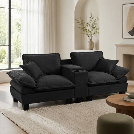 DESMIU Canapé modulaire avec USB, rangement intégré et porte-gobelets, en Chenille, Noir (1/5)
