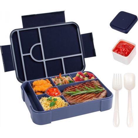Sandwichbox - 1330 ml - Lunchbox für Kinder - Bento-Box - Bento-Boxen mit Besteck - Auslaufsicher - Isolierte Lunchbox, geeignet für Erwachsene und Kinder, Picknick, Arbeit, Schule - Schwarz (1/5)