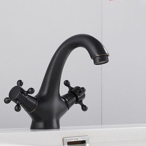 Traditioneller viktorianischer Vollwaschbecken-Wasserhahn, Vintage-Kreuz-Doppelgriff-Badezimmerhahn (G1/2) (1/4)