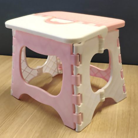 Tabouret Pliant Multifonction en Plastique PP Compact Léger 380g pour Camping Pêche Jardin Rose Blanc 23x18x20cm