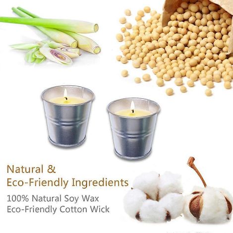 Lot de 2 bougies d'extérieur Hausware à la citronnelle, bougies portables en seau de cire (1/4)
