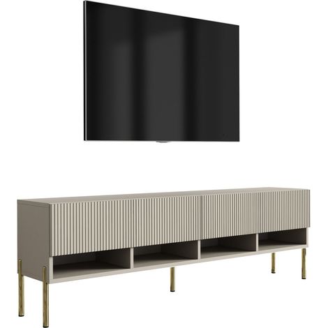 Mobile TV con gambe 170 cm, 2 ante, frontali scanalati, Cashmere, gambe dritte dorate, 170 x 32 x 52 cm (1/5)