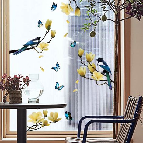 Autocollant Fenêtre Fleur Oiseau - PVC Anti-collision Pour Vitre et Porte - 27 x 60 cm - Vert (1/5)