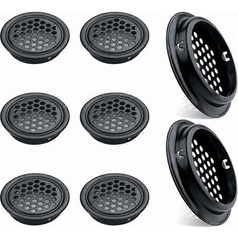 Ensemble de 8 grilles de ventilation rondes en acier inoxydable pour meubles de cuisine, 53 mm, noir. (1/4)