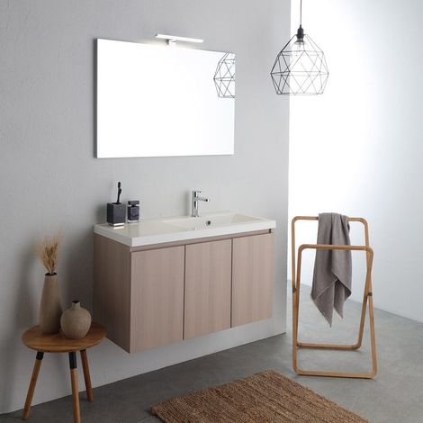 Mobile Badezimmer Aufgehängt 90Cm Eiche Mit Rechtsseitiger Wasche Malaga