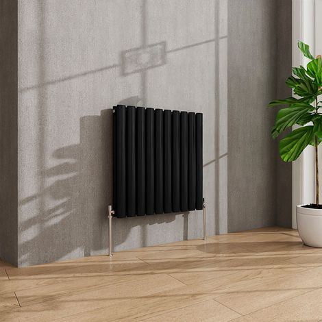 AVER-GROWTH Black Radiator Horizontal Oval Column Double Panel Rad 600x590mm (1/5)