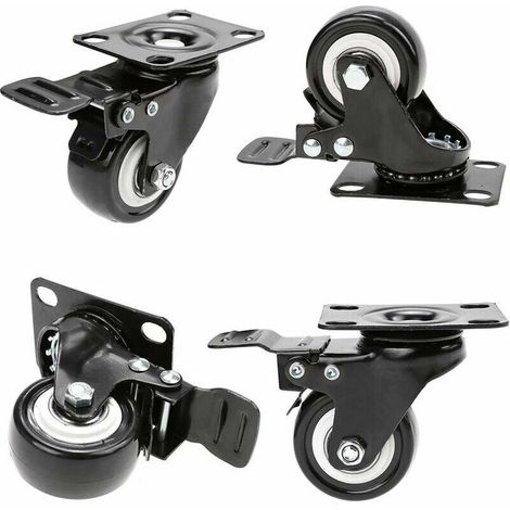 VURAHOME - 4 Roulettes pivotantes avec frein 50mm en Caoutchouc Castor Roues pour Meubles avec Capacité de 400kg, Noir (1/5)