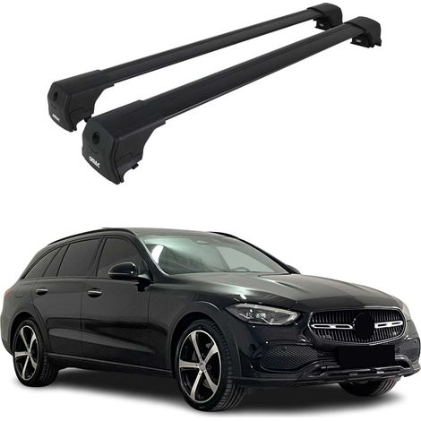 OMAC Aluminium Dachträger Querträger für Mercedes C Klasse S206 2021-2026 – City Crash – ISO/PAS 11154:2006 – Abschließbar – Max. 75 kg – 2 Stangen Schwarz (1/5)