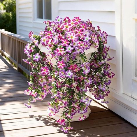 4 Pétunias Artificiels Retombants – Extérieurs, Rose Violet, Résistants aux UV, Balcon et Intérieur