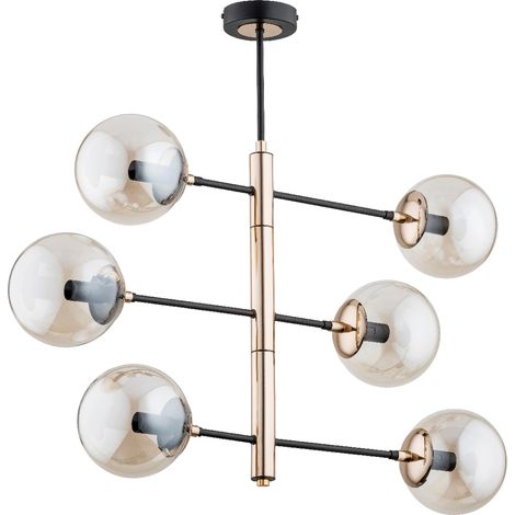 Suspension moderne noir-or Ø80 verre, 6xE14 ambre PESCO (1/3)