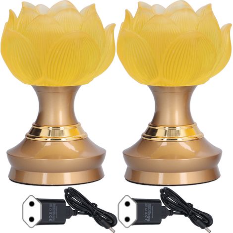 Lot de 2 lampes LED bouddhistes jaunes, motif Bouddha, réglables, avec fleurs, pour objets bouddhistes. Alimentation : prise UE 100-240 V. (1/5)