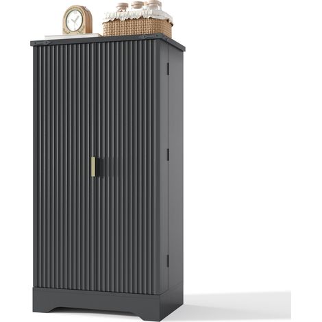 Buffet de cuisine haut LED à capteur, portes striées, 2 étagères réglables et rangement à épices, meuble MDF noir 120 x 60,5 x 40 cm - CHICFURN (1/5)