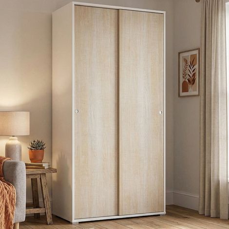 Dmora Armario Dalia, Armario con 2 puertas correderas y 4 baldas, Muebles de dormitorio multiusos modernos, 100% Made in Italy, Cm 90x45h195, Roble y Blanco, con embalaje reforzado (1/3)