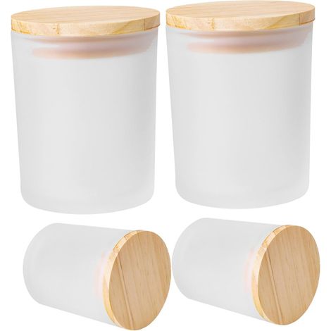 Pots à Bougies Cylindriques Dépoli Couvercle En Bois Naturel, Lot De 4, Verre Résistant à Haute Température, Photophores 200ml, Décoration Intérieure, Ambiance Chaleureuse (1/5)