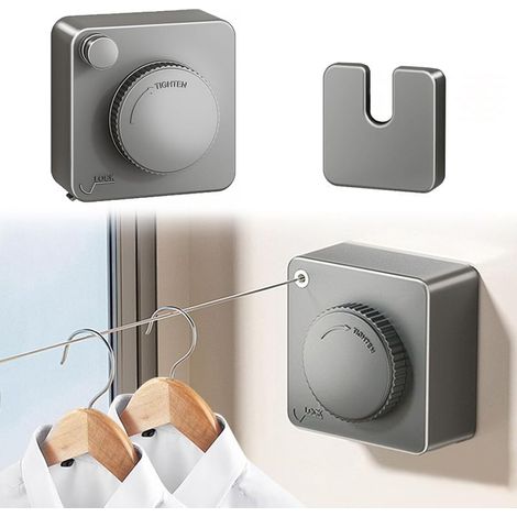 Corde à Linge Rétractable,Étendoir à Linge pour Intérieur et Extérieur Fils à Linge de 4,2M en Acier Inoxydable,Gain de Place,Fil a Linge Extérieur Retractable pour Balcon,Salle de Bain(Gris)