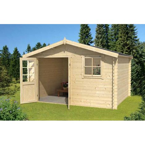 Ebro B-Log Cabin, Wooden Garden Room, Timber Summerhouse, Home Office - L384.6 x W330 x H245.1 cm