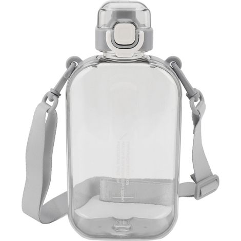 Gourde plate 750 ml, fine et étanche, en silicone PC, avec dragonne, idéale pour le sport et les activités de plein air (grise). (1/5)