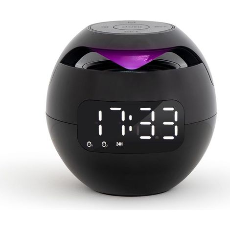 Enceinte réveil Compatible Bluetooth TES255 2 en 1, Rechargeable, autonomie 3h, Micro intégré, lumières changeantes, Noir (1/5)