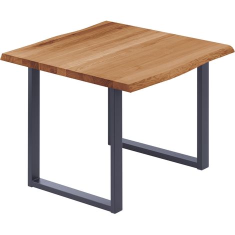 LAMO Manufaktur Esstisch Küchentisch, mit Baumkante 60x60x76 cm (AxBxH), Loft, Dunkel / Anthrazit, LBB-01-A-004-7016L