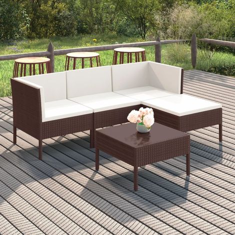 Salon de jardin 5 pcs Ensemble Table et Chaise de Jardin - avec coussins Résine tressée Marron BV409192 - BonneVie (1/5)