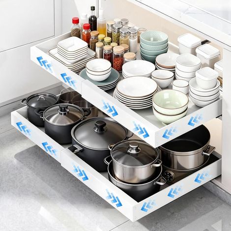Organisateur de Placard Extensible Blanc – Largeur Réglable 32-53 cm, Profondeur 42 cm – Tiroir Coulissant Adhésif pour Cuisine, Sans Perçage (1/5)