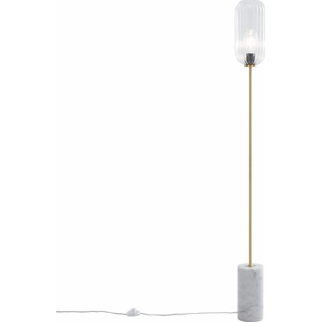 QAZQA Art Déco Lámpara de pie Art Deco latón con cristal transparente - Rid Vidrio /Acero /Mármol Alargada Adecuado para LED Max. 1 x 40 Watt