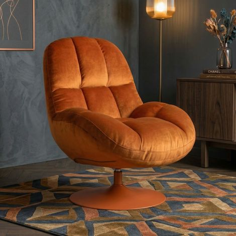 Fauteuil design, Fauteuil pivotant BEEFY en velours Orange en Fabric, BOITE A DESIGN (1/5)