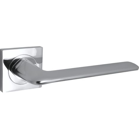 domino Türgriff ohne Schlossrosette quadratischen Rosetten Türklinke für Zimmertür, Bürotür Türbeschläge aus Aluminium  glänzendes Chrom Türdrückergarnitur ROMBO-QR M6 (1/5)