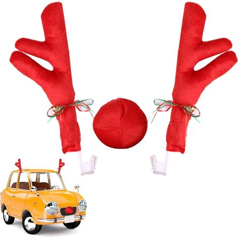Voitures Rennes de Noël, Décoration Rudolf pour Voiture Costume de Renne pour Camion Van SUV, Renne Noël Décoration avec Bois et Nez Rouge (1/5)