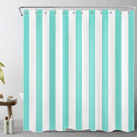 Sarcelle et Rayures Blanches Rideaux de Douche 180x180cm Art géométrique Simple Rideaux de Bain avec Crochets, Minimaliste Imperméable Polyester Anti Moule Salle de Bain Décor (1/5)