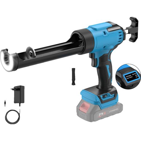 Pistolet à calfeutrer électrique, réglage à 6 vitesses, lumière LED, Vert + 1 Batterie (1/2)