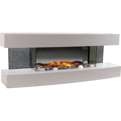 Chemin'Arte – Cheminée électrique murale Lounge blanche 120 cm – Effet flammes LED – Chauffage 2000W pour 30 m² – Télécommande incluse