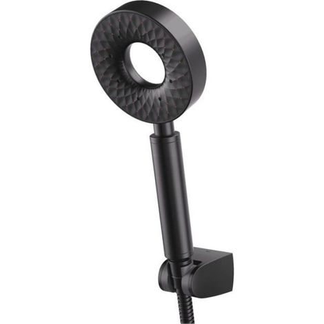 Pomme de douche noire auto-nettoyante 3 modes avec tuyau flexible 150 cm et support ABS (1/4)