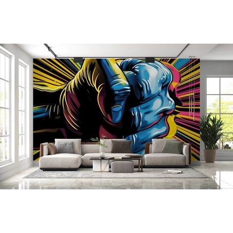 Papier peint pop art - poing fermé style bande dessinée - 150 x 250 cm (1/2)