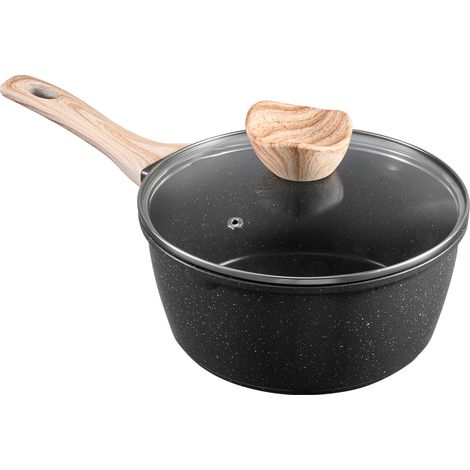 Mophorn Casserole de 2,4 L avec Revêtement Antiadhésif, Couvercle en Verre Trempé et Poignée Amovible, Polyvalente, Compatible avec Plaques à Induction, Idéale pour la Cuisine, Maison, Couleur Noire (1/5)