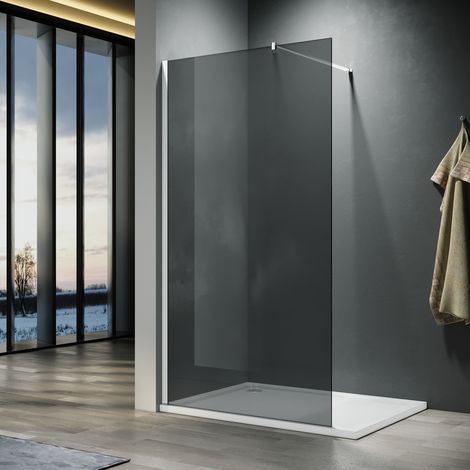 ELEGANT 1000mm Walkin Shower Enclosure Bathroom 8mm Grey Safety Easy Clean Glass for Bath Wetroom Walk in Shower Cubicle Screen Panels + Chrome Stainless Steel Support Bars (1/8)