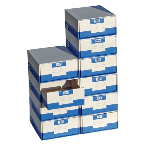 Boîte à archives A4 blanche-bleue avec tiroir - Lot de 10 (1/2)