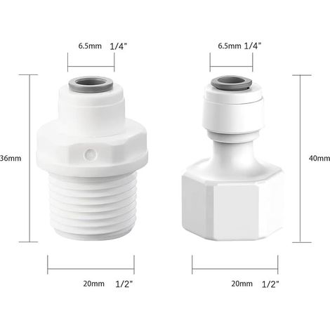 Raccord de tuyau d'eau droit 1/4" RO vers filetage mâle 1/2" femelle/mâle - Raccord rapide Push In - Pour filtre à eau osmose inverse (1/5)