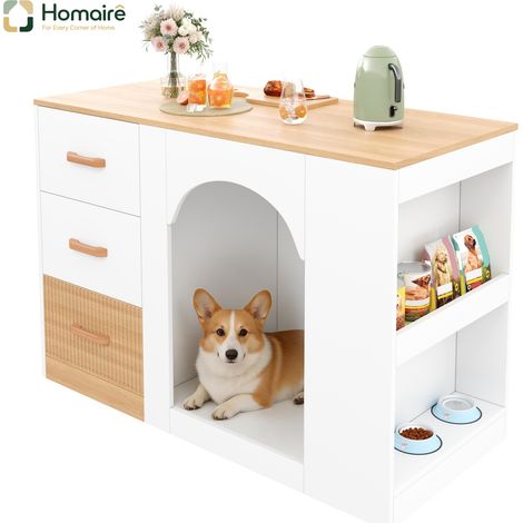 Chariot de cuisine en mdf décor bois blanc 120 x 60 x 90 cm HOMAIRE (1/5)