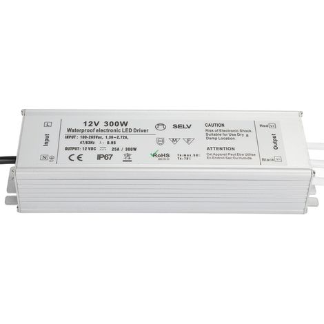 Alimentation LED étanche IP67 Transformateur 300W Tension Constante 12V 0-25A Entrée AC100-265V Adaptateur avec Prise UE (1/5)