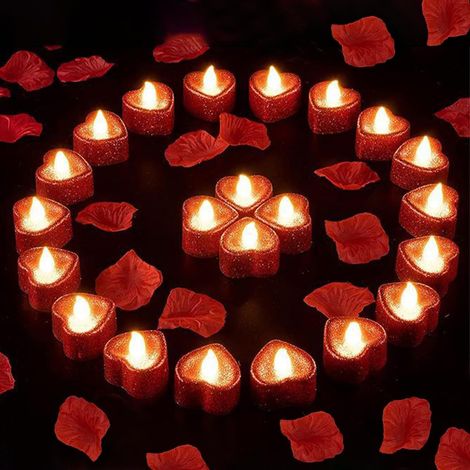 24 Stück helle romantische Herz LED kerzen - Romantische Dekorationen,Valentinstags dekorationen,flammenlose romantische Liebeskerze für die Hochzeitstisch zum Valentinstag Deko (1/5)