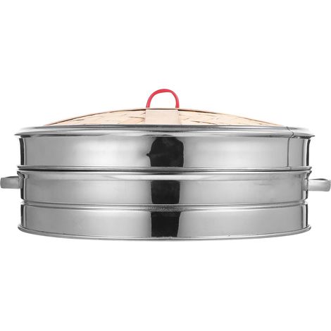 Panier vapeur en acier inoxydable à double poignée de 30 cm avec couvercle pour raviolis et brioches (1/5)