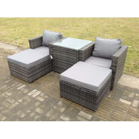 Fimous Rattan Sofa Chair Footstool Garden Patio Furniture Set With High Tall Coffee Table 4 Seater (1/3)