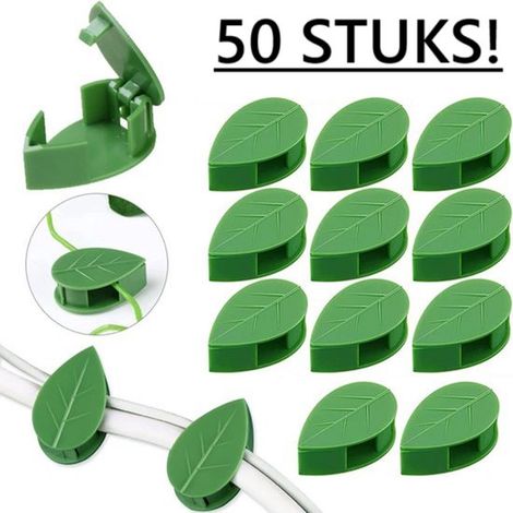 Clips de support pour plantes grimpantes - Forme feuille - Réutilisables - Lot de 50 - Pinces de jardin - Tuteur plantes (1/5)